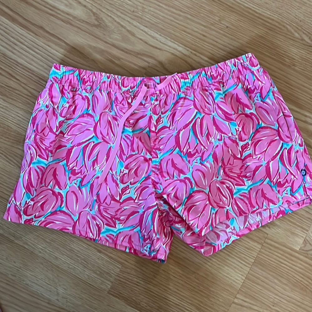 Lauren‎ James Pink Tulip Athletic Gym Shorts Size L Drawstring Quick Dry